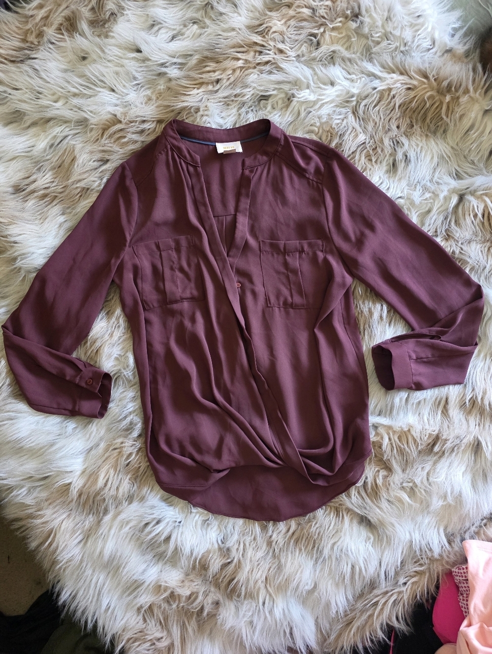 Maeve Mauve V-Neck Long Sleeve Pocket Blouse - Picture 1 of 5